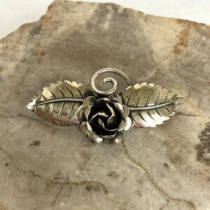 VTG Sterling Silver 925 1.86" Floral Dimensional Rose Flower Etched Leaf Brooch